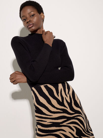 Ribbed Knit Zebra Midi Dress