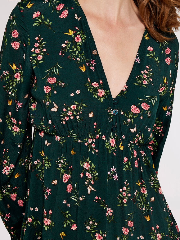 Floral Tiered Dress, Green, large