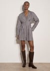 Stripe Shirt Cotton Mini Dress, Brown, large