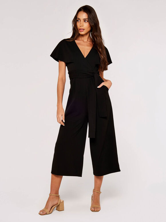 Cape Culotte Jumpsuit, Black, large