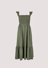 Linen Midi Dress, Khaki, large