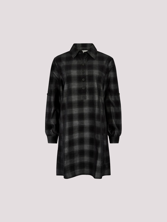 Check Cotton Corduroy Mini Dress, Grey, large
