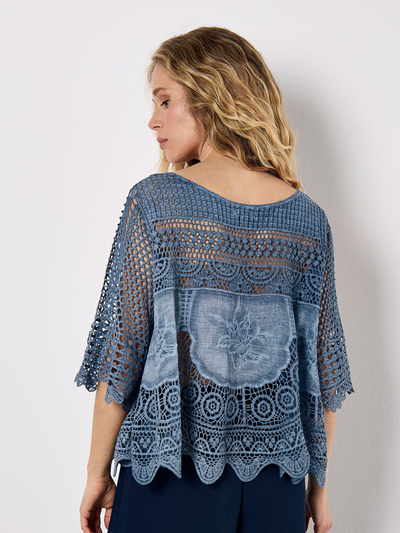 Crochet Rose Mesh Top, Blue, large