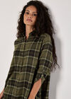 Check Shirt Swing Mini Dress, Khaki, large