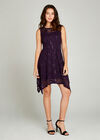 Sequin Lace Hanky Hem Skater Dress, Purple, large