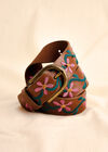 Floral Embroidered Leather Belt, Brown, large