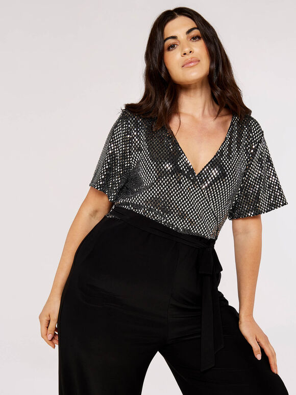 Curve Sequin Jumpsuit, Black, large