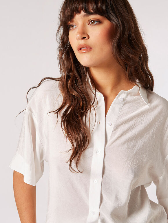 Subtle Sheen Boxy Shirt, Cream, large