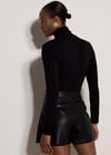 Faux Leather Wrap Mini Skort, Black, large