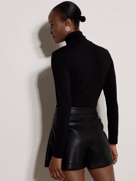 Faux Leather Wrap Mini Skort, Black, large
