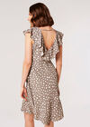 Painterly Dot Ruffle Wrap Mini Dress, Grey, large