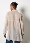 Chenille Stripe Semi-Sheer Shirt, Stone, large