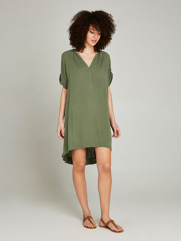 Khaki V-Neck Oversized Dress, Khaki, large