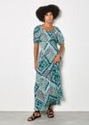 Boho Folk Print Maxi Dress, Blue, large