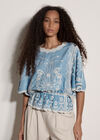 Floral Embroidered Boho Blouse, Blue, large