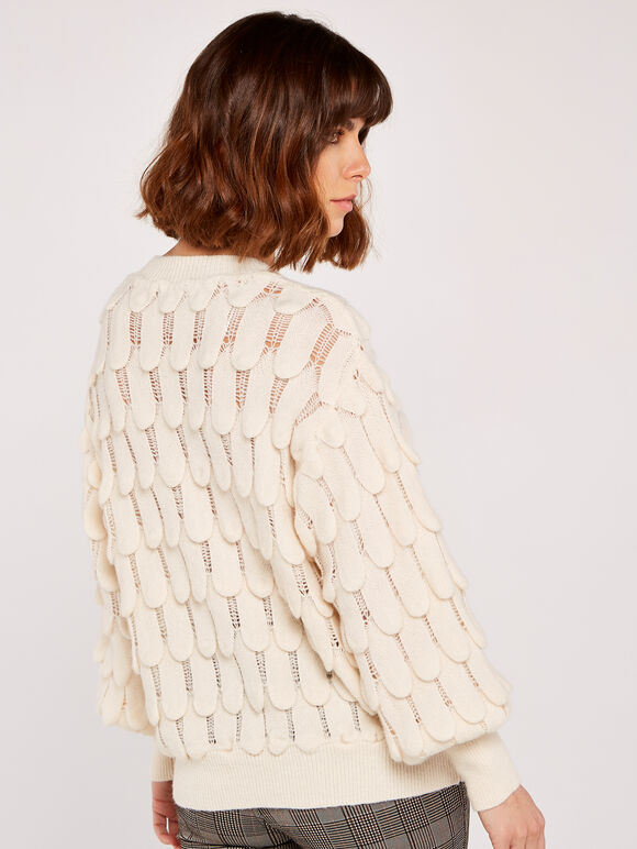 Scallop Knit Oversized Jumper, White, large