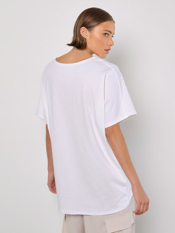 Sparkle Stud Oversized T-Shirt, White, large