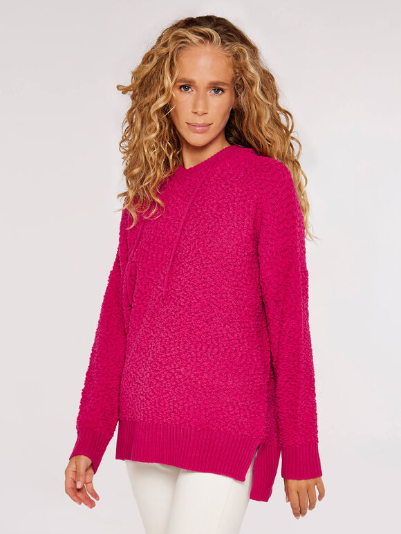 Popcorn Knit Hooded Jumper, Fuchsia, large