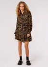 Leopard Print Shirt Mini Dress, Black, large