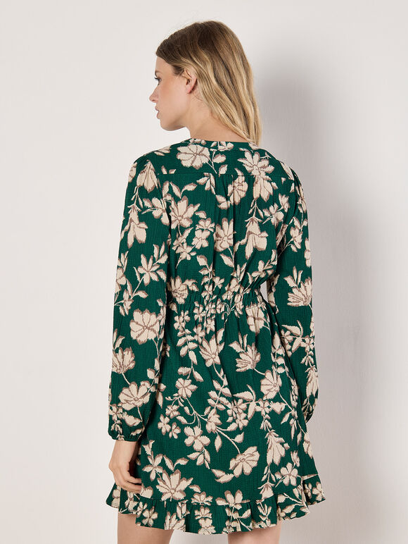 Crinkle Floral Mini Dress, Green, large