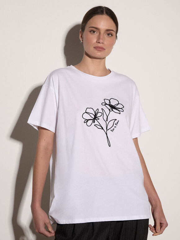 Born To Bloom Floral Cotton T-Shirt, Black, large