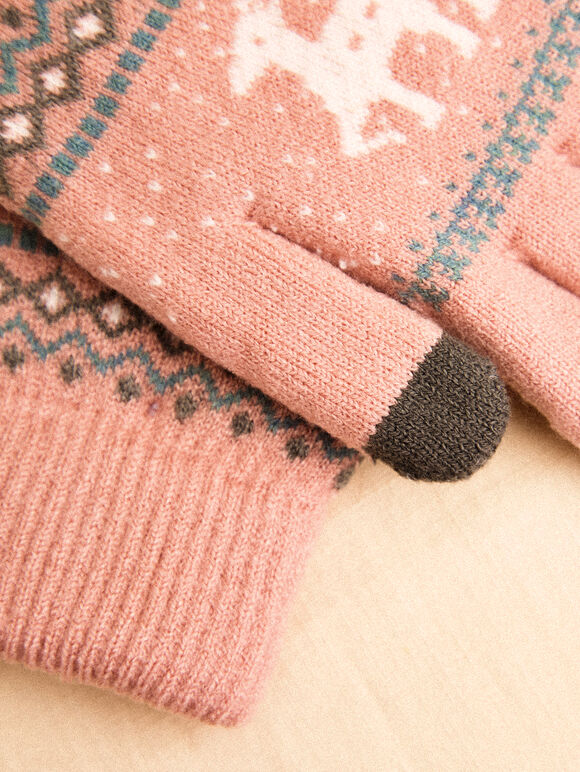 Reindeer Touch Screen Gloves, Pink, large