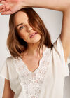 Lace Peplum Top, Cream, large
