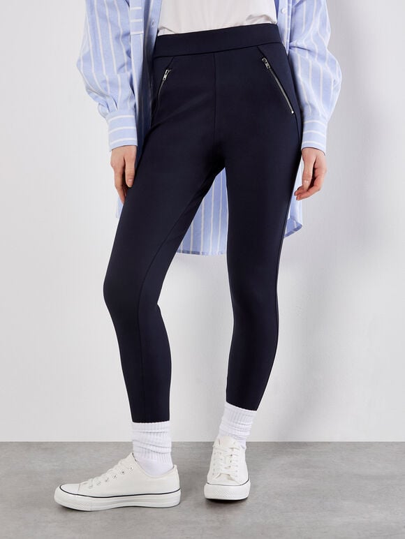 Zip Pocket Stretch Skinny Fit Leggings, Navy, large