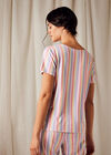 Rainbow Stripe Short Sleeve Top, Pink, large