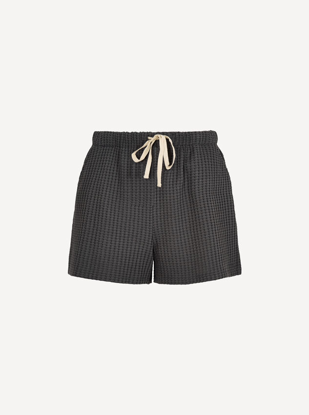 Waffle Knit Mini Shorts, Dark Grey/Charcoal, large
