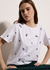 Floral Embroidered Cotton T-Shirt, White, large