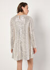 Sequin Embellished Shift Mini Dress, Stone, large