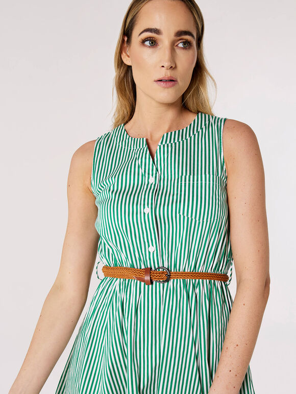 Striped Woven Mini Dress, Green, large