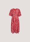 Rose Print Tiered Midi Dress, Red, large