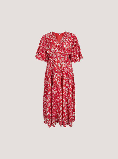 Rose Print Tiered Midi Dress