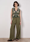 Linen Blend Wide Leg Trousers, Khaki, large