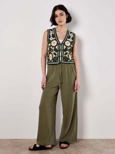 Linen Blend Wide Leg Trousers