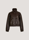 Faux Leather Bomber Jacket, Brown, large