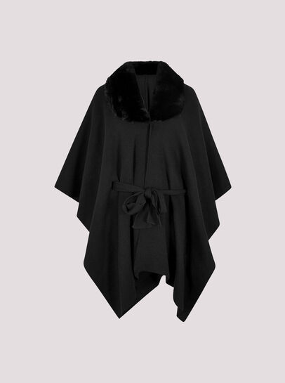 Faux Fur Collar Poncho