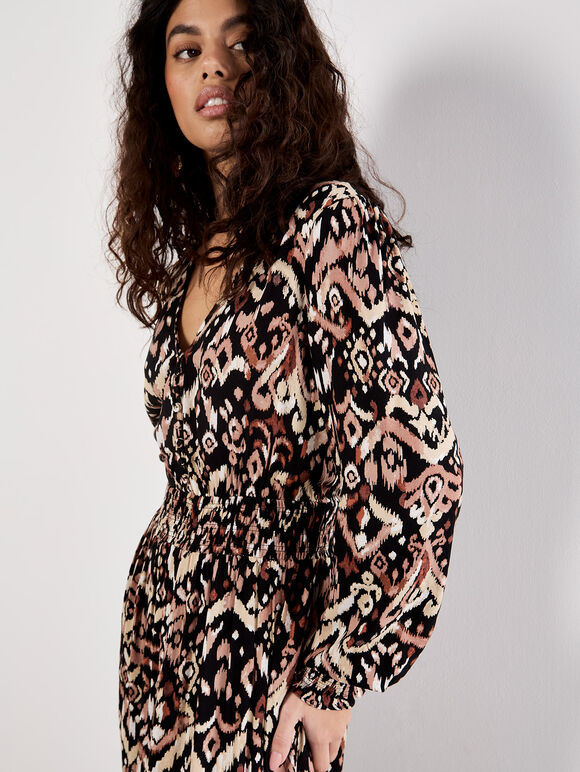 Ikat Print Midaxi Dress, Black, large