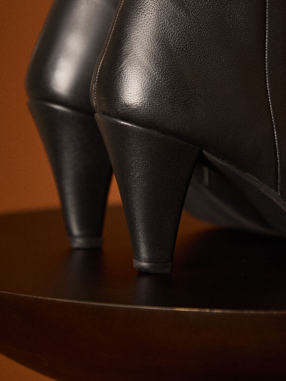 Heeled Pointed Boots, Black, large