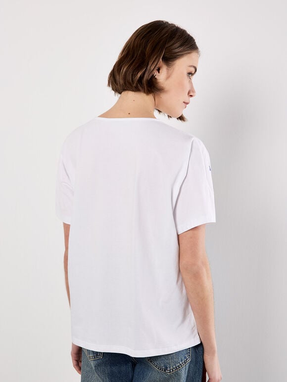 Embroidered Heart Cotton T-Shirt, White, large