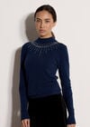 Rhinestone Gem Embellished Jumper, Navy, large