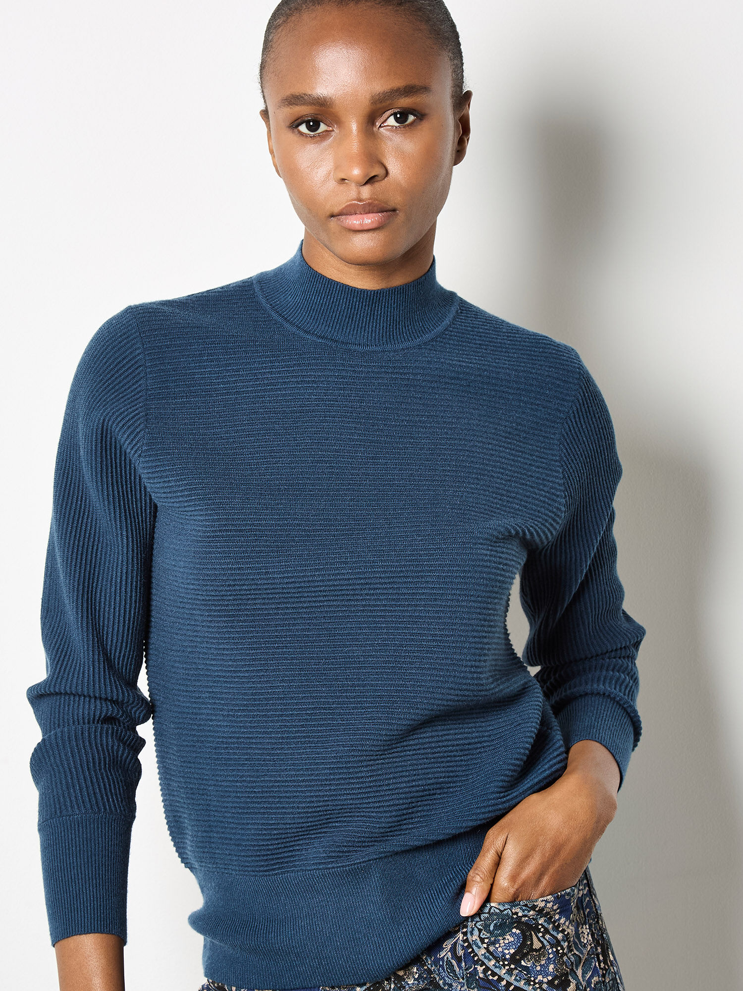 Mock Neck Ribbed Knit Jumper | Apricot Clothing