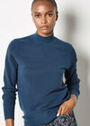 Mock Neck Ribbed Knit Jumper, Teal, large