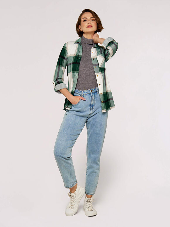 Lightweight Sherpa Lined Check Shacket, Green, large