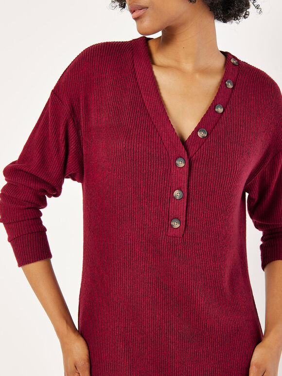 Ribbed Knit Midi Dress, Burgundy, large