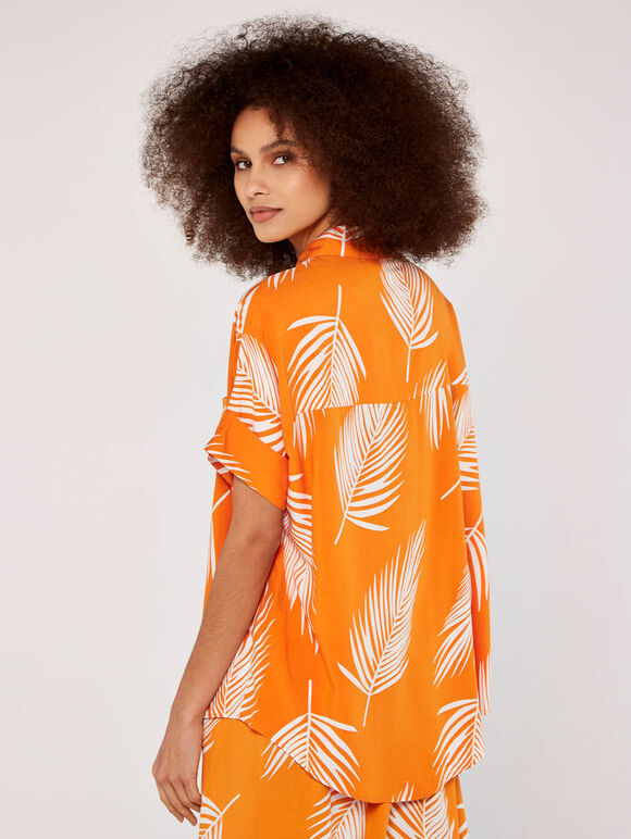 Palm Print Cropped Shirt, Orange, large