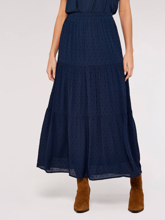 Crinkle Dobby Tiered Skirt, Navy, large