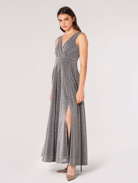 Sparkle Lurex Maxi Dress, Light Grey / Silver, large